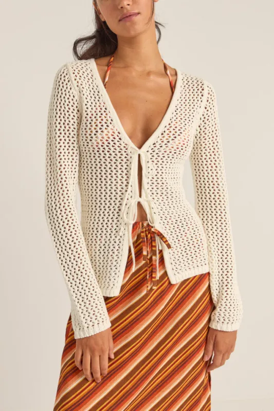 Rhythm Seashell Long Sleeve Tie Front Top - OAT sold by Sun Diego Boardshops