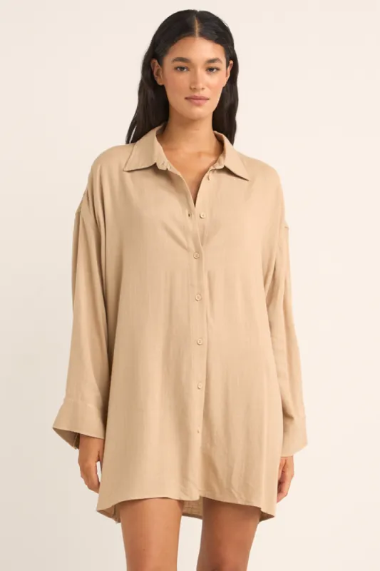 Rhythm Sun Ray Long Sleeve Shirt Dress - SAND sold by Sun Diego Boardshops