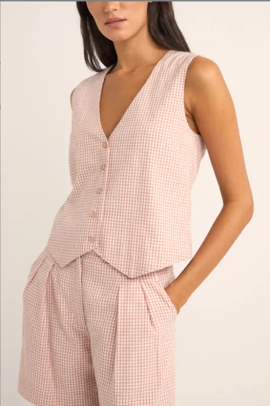 Rhythm Lola Check Vest - DUSTY PINK sold by Sun Diego Boardshops