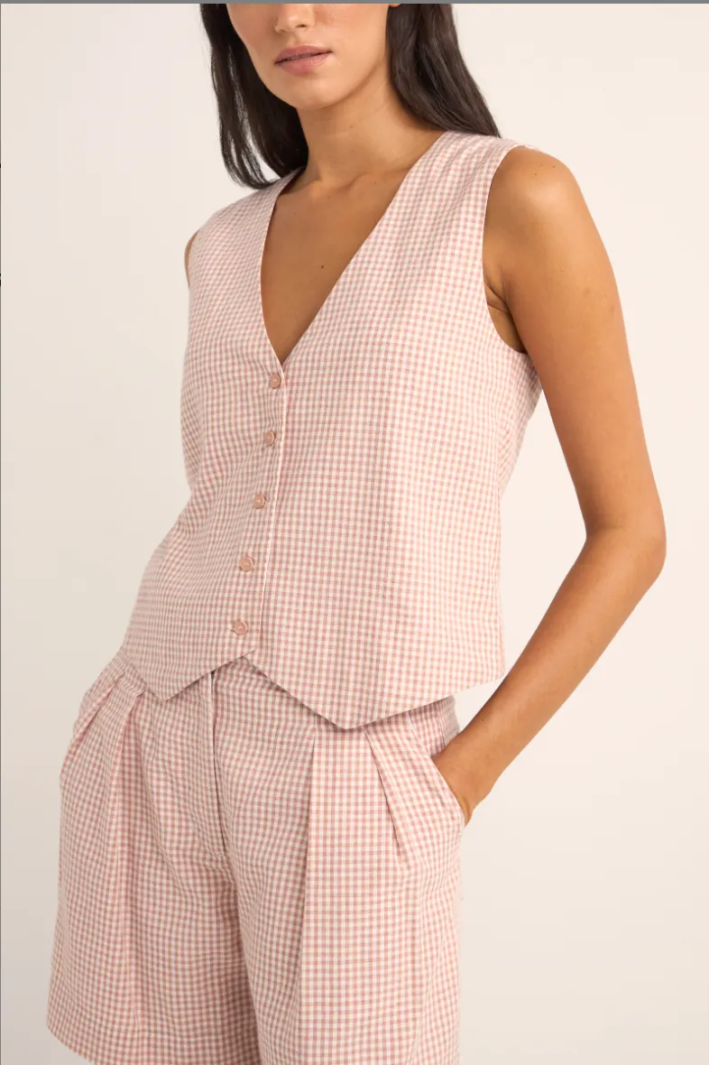 Rhythm Lola Check Vest - DUSTY PINK sold by Sun Diego Boardshops