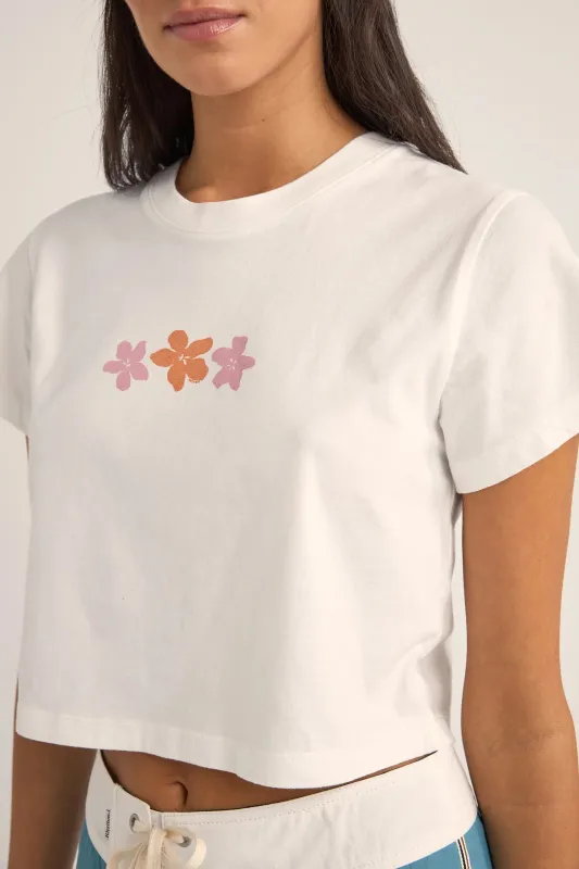 Rhythm BORA BORA FLORAL CROP CREW TEE - WHITE made by Rhythm.