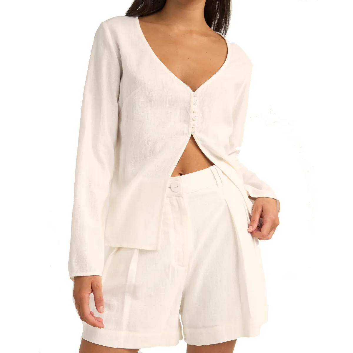 Rhythm Kayla Long Sleeve Top - WHITE sold by Sun Diego Boardshops