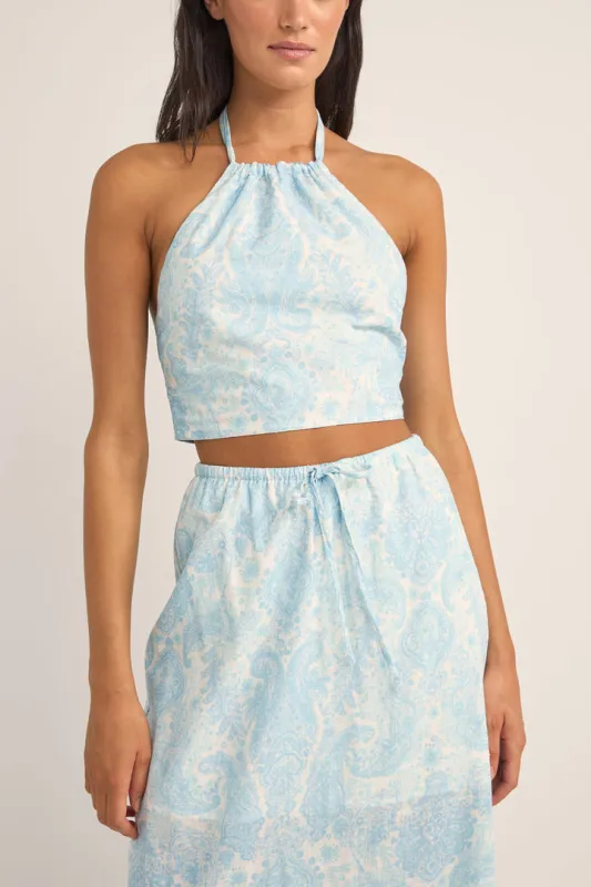 Rhythm Jean Paisley Halter Top - BLUE VELVET sold by Sun Diego Boardshops