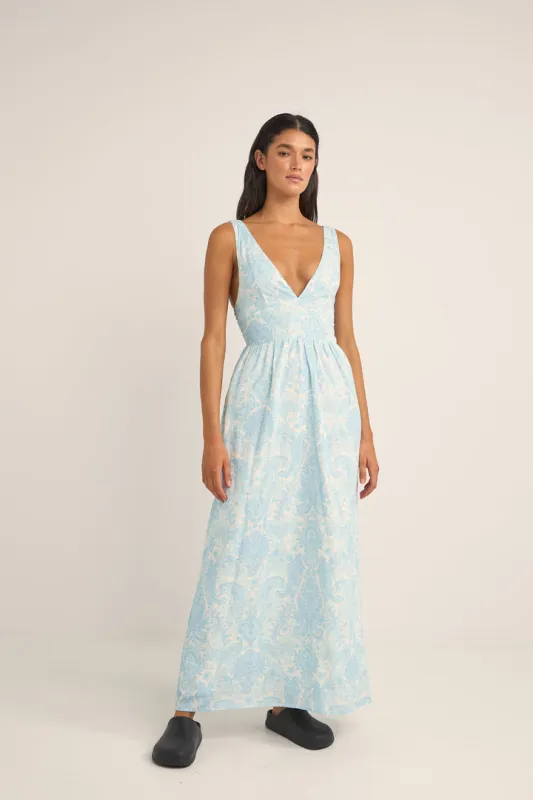 Rhythm Jean Paisley Maxi Dress - BLUE sold by Sun Diego Boardshops