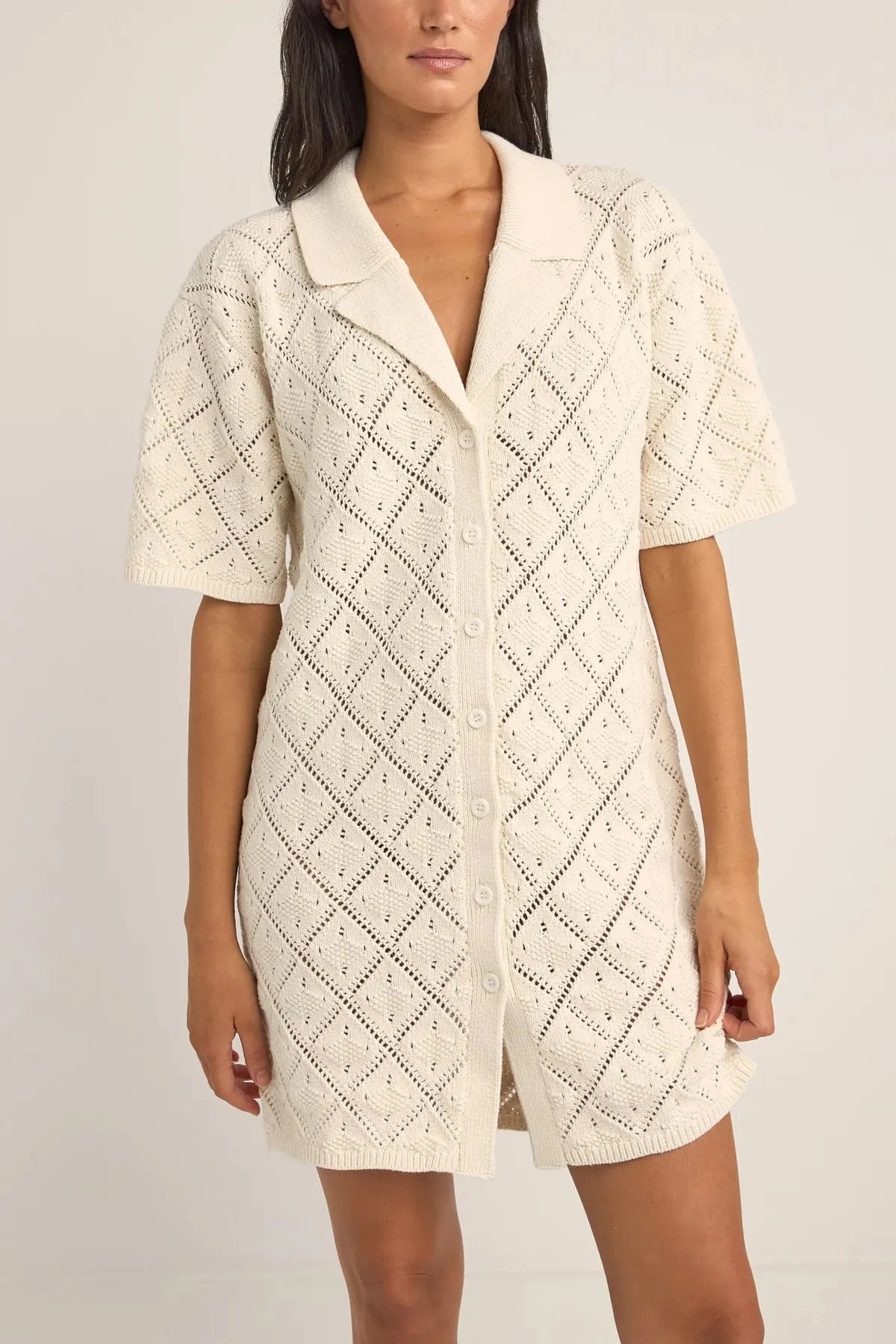 Rhythm Jaffa Knit Shirt Dress - WHITE sold by Sun Diego Boardshops