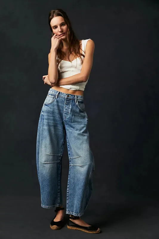 Free People We The Free Good Luck Mid-Rise Barrel Jeans - ULTRA LIGHT BEAM sold by Sun Diego Boardshops