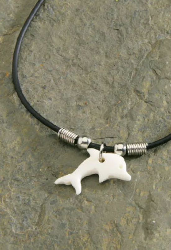 MAUNA KAI Rubber Cord Necklace with Bone Dolphin - ASSORTED sold by Sun Diego Boardshops