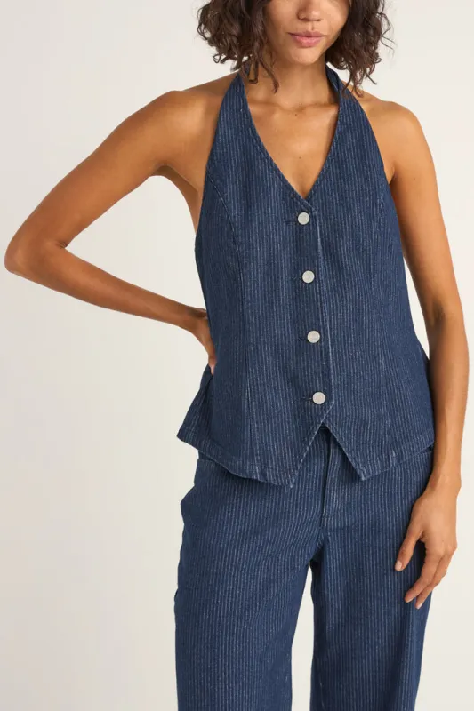 Rhythm Pinstripe Halter Vest - DENIM sold by Sun Diego Boardshops