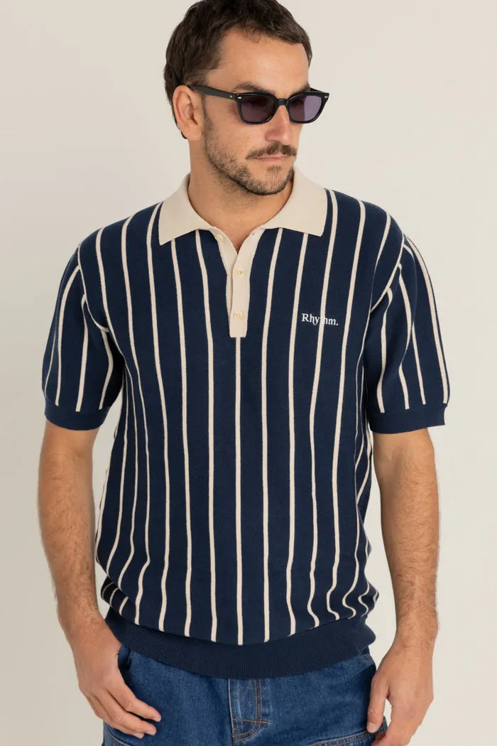 Rhythm Striped Knit Ss Polo - NAVY sold by Sun Diego Boardshops