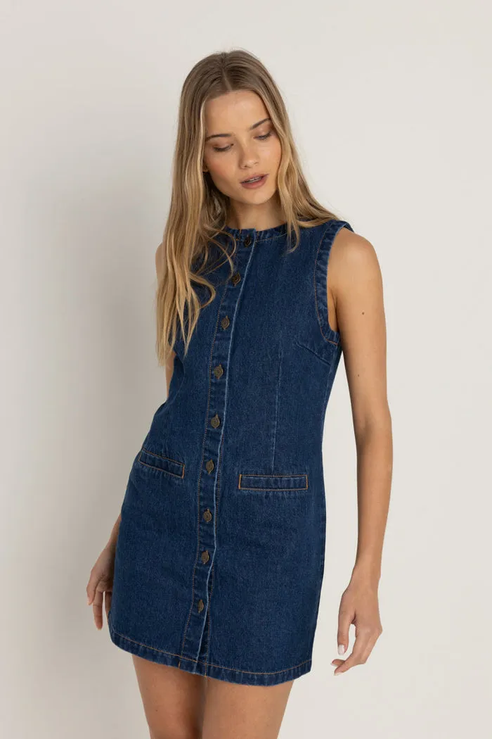 Rhythm Gia Denim Dress - BLUE WASH sold by Sun Diego Boardshops