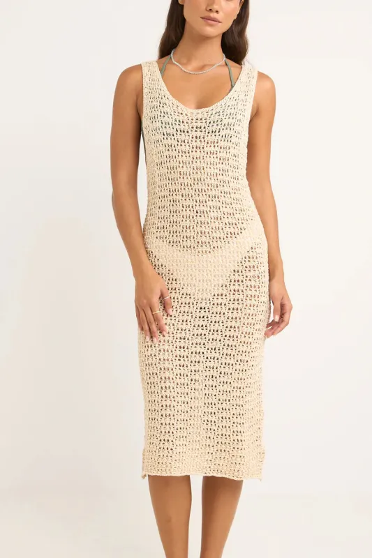 Rhythm Maddie Knit Scoop Neck Midi Dress - CREAM sold by Sun Diego Boardshops