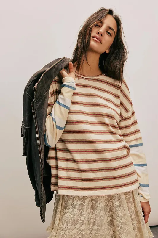 Free People We The Free Nina Stripe Long-Sleeve Tee - NEUTRAL COMBO sold by Sun Diego Boardshops
