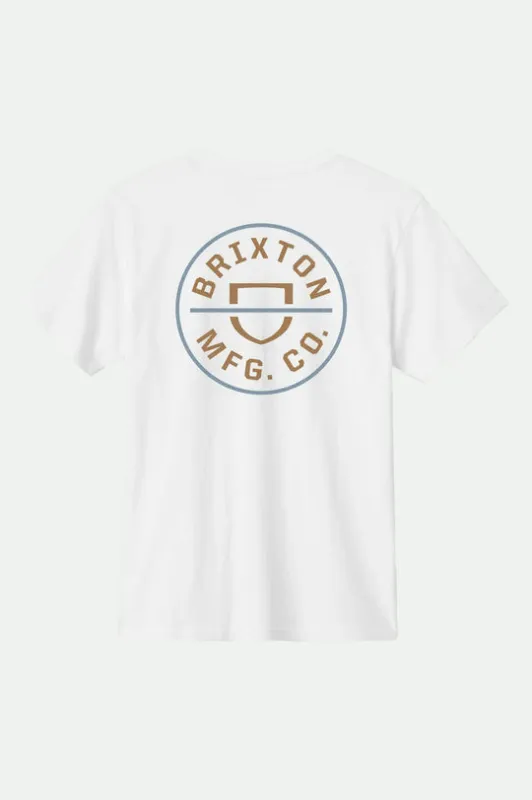 Brixton Crest II S/S Standard T-Shirt - WHITE/LIGHT BROWN/SLATE sold by Sun Diego Boardshops