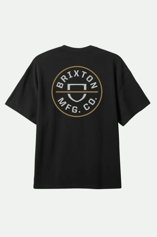Brixton Crest II S/S Standard T-Shirt - BLACK/OFF WHITE sold by Sun Diego Boardshops