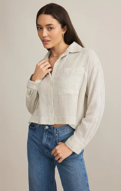Z-Supply Del Mar Cotton Gauze Striped Shirt - NATURAL sold by Sun Diego Boardshops