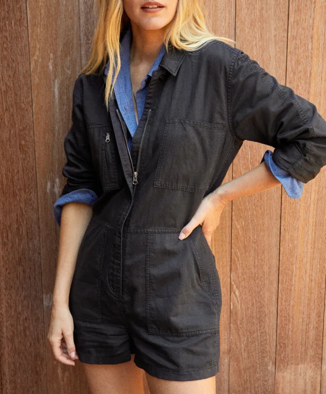 Outerknown Station Suit Shortall Romper - PITCH BLACK sold by Sun Diego Boardshops