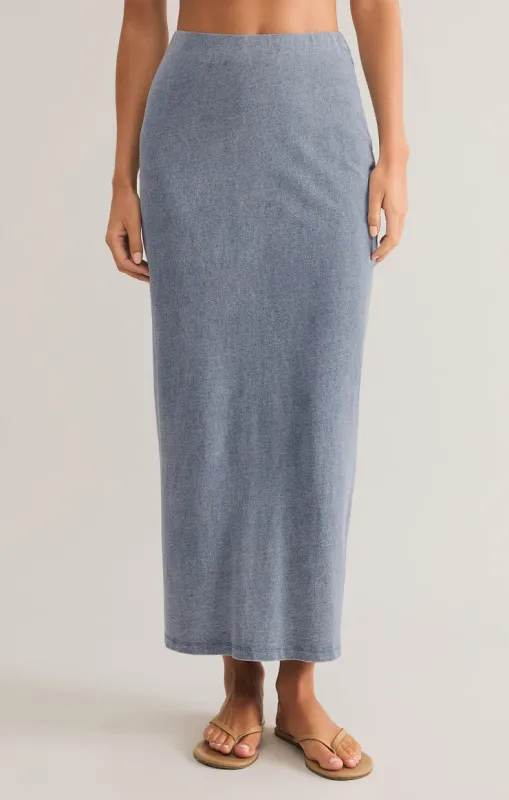 Z-Supply Gail Jersey Denim Midi Skirt - MEDIUM INDIGO sold by Sun Diego Boardshops