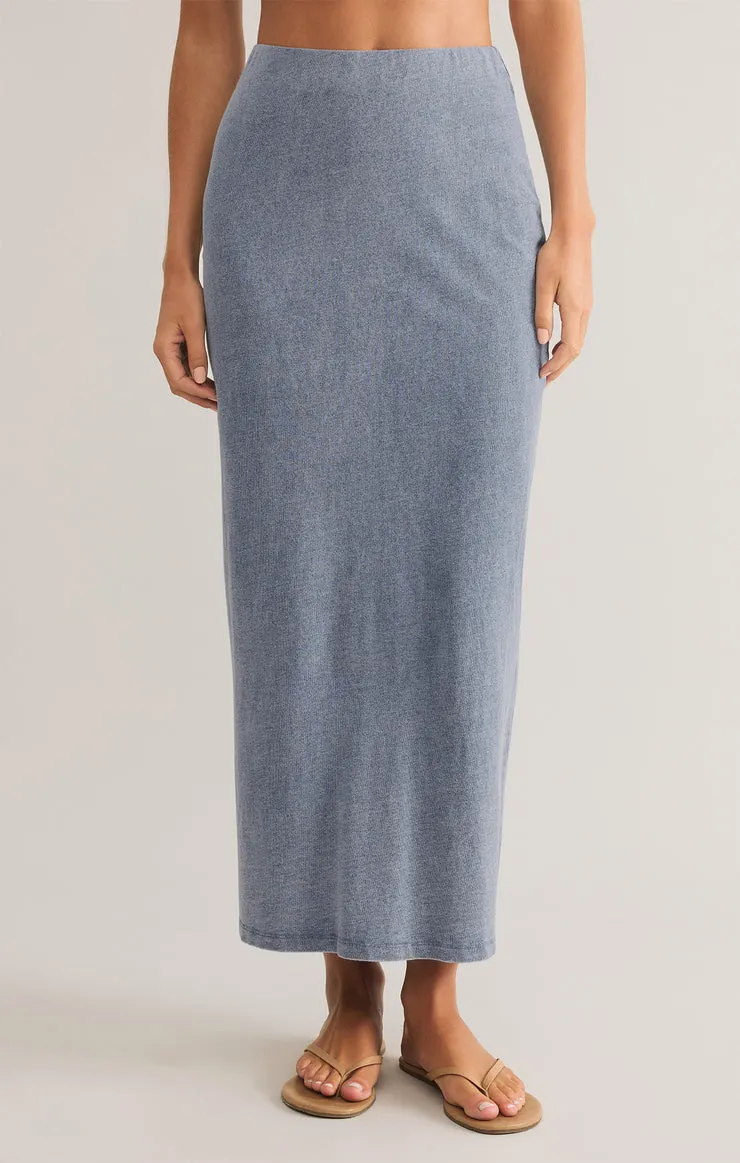 Z-Supply Gail Jersey Denim Midi Skirt - MEDIUM INDIGO sold by Sun Diego Boardshops