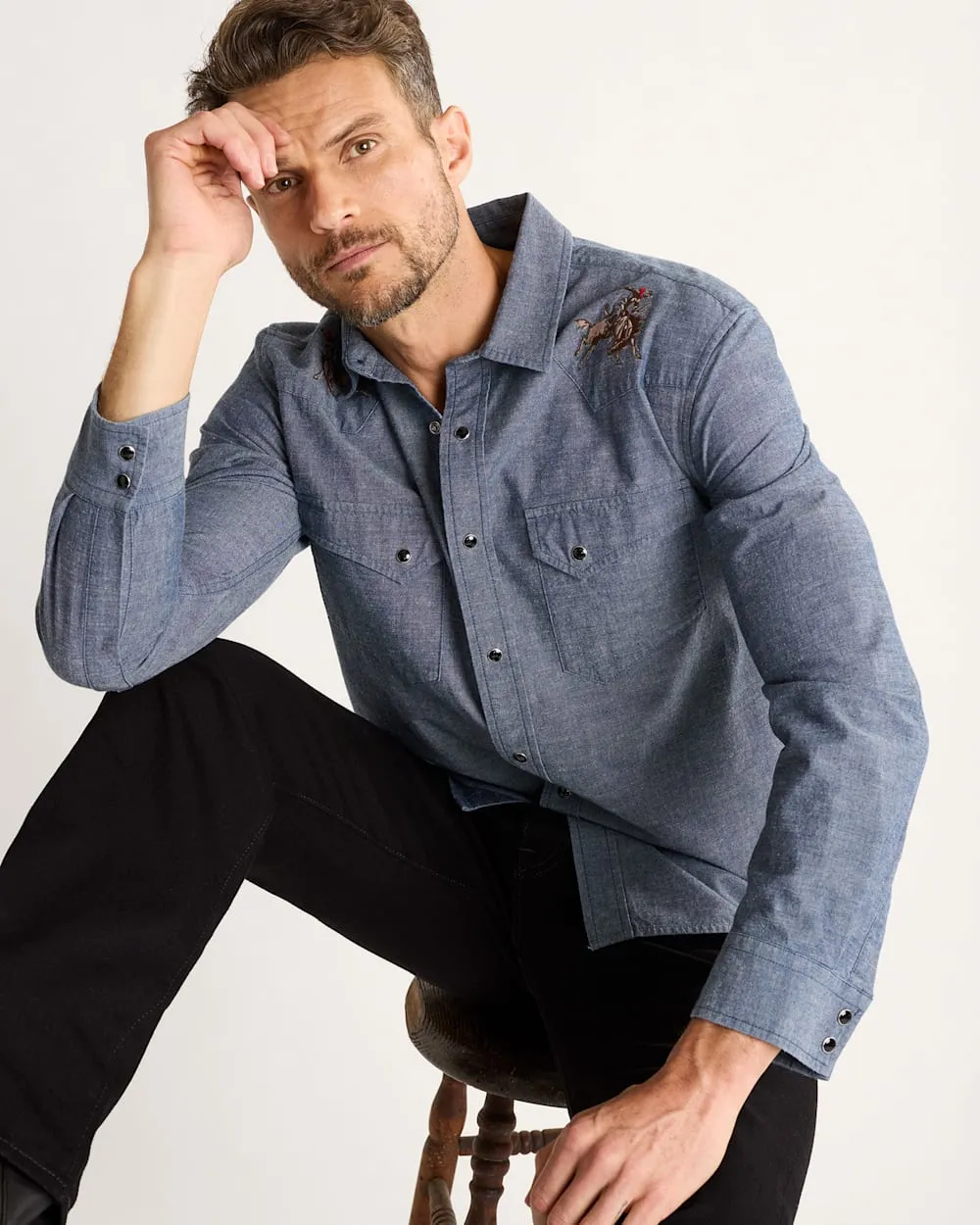 Pendleton MEN'S RODEO EMBROIDERED CHAMBRAY GAMBLER SHIRT - DARK BLUE/RODEO sold by Sun Diego Boardshops