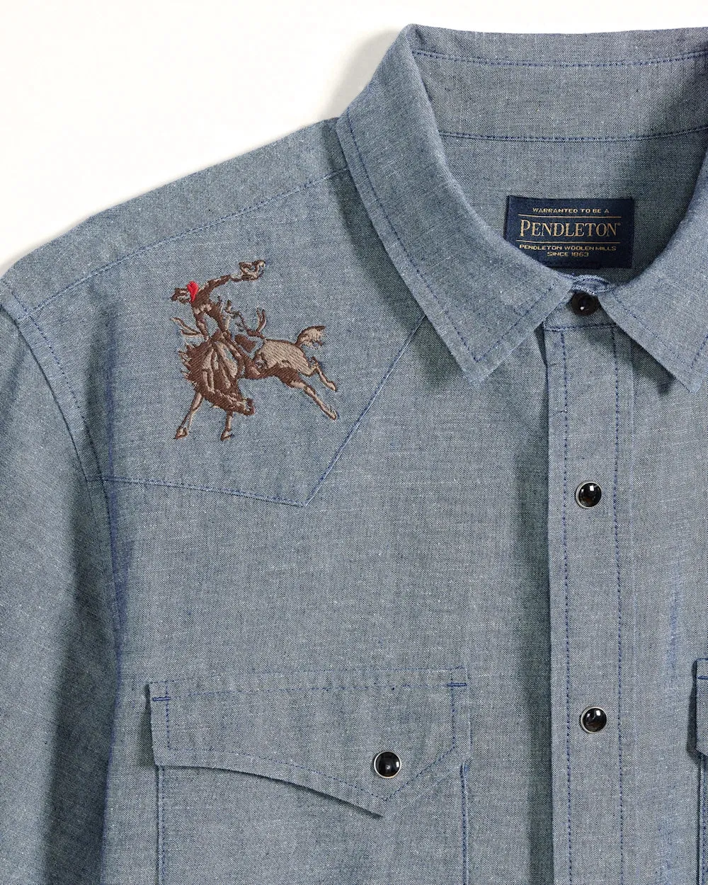 Pendleton MEN'S RODEO EMBROIDERED CHAMBRAY GAMBLER SHIRT - DARK BLUE/RODEO sold by Sun Diego Boardshops product image thumbnail 4