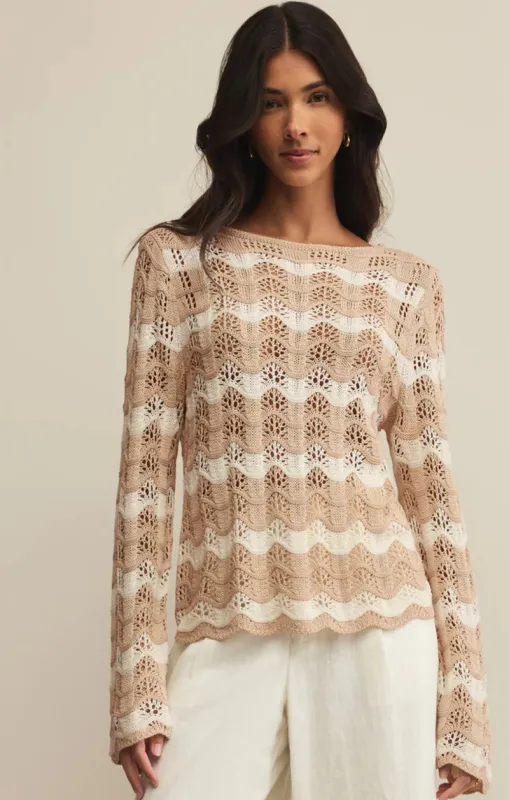 Z-Supply Azura Stripe Crochet Sweater - PANNA COTTA sold by Sun Diego Boardshops