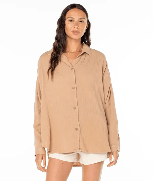 Roxy Morning Time Long Sleeve Top - PRALINE sold by Sun Diego Boardshops