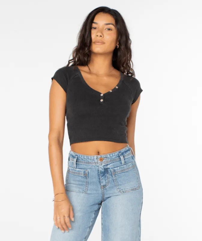 Roxy Coffee Date Short Sleeve Knit - ANTHRACITE sold by Sun Diego Boardshops