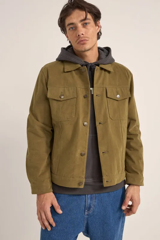 Rhythm Brushed Twill Trucker Jacket - OLIVE sold by Sun Diego Boardshops