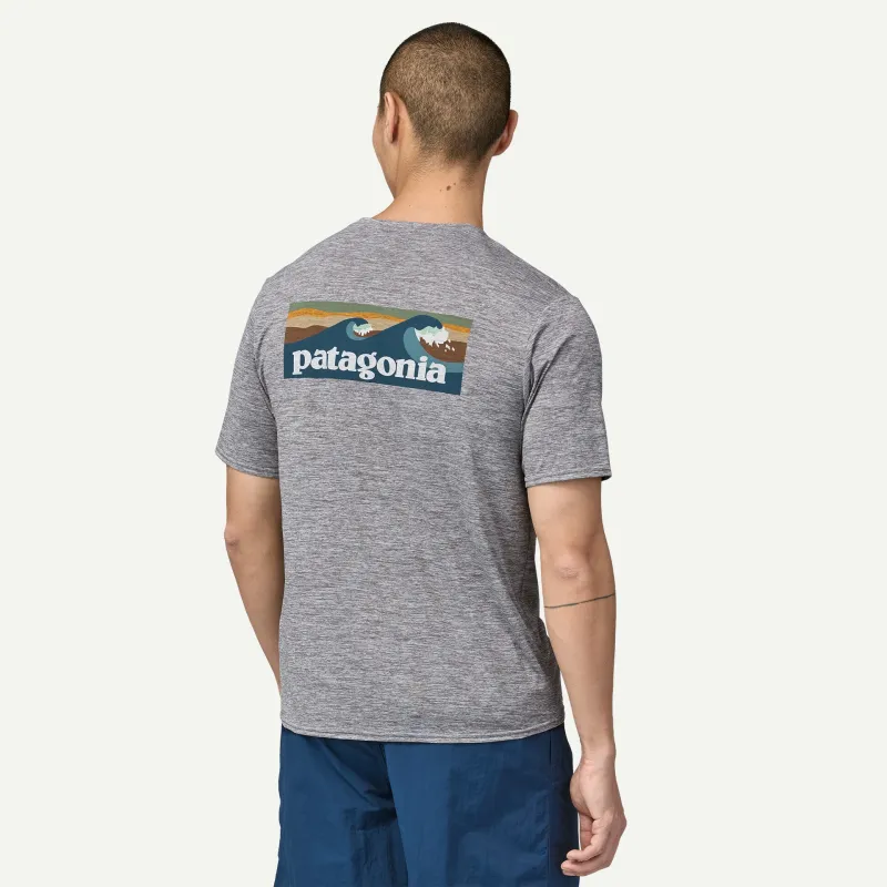 Patagonia Men's Capilene Waters Cool Daily Graphic Shirt - BOARDSHORT LOGO ABALONE BLUE FEATHER GREY sold by Sun Diego Boardshops
