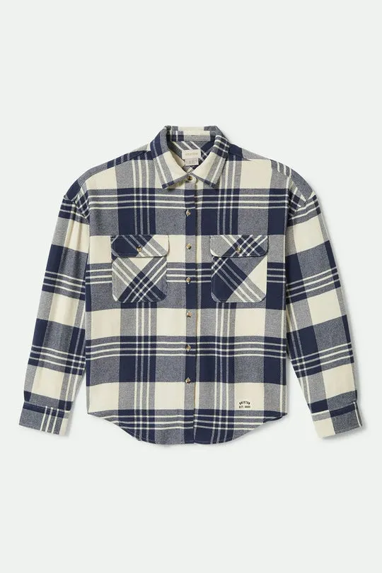 Brixton Bowery Women's Classic L/S Flannel - AZURE BLUE/WHITECAP sold by Sun Diego Boardshops
