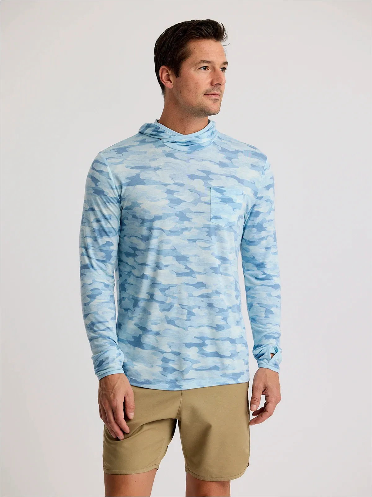 Free Fly Men'S Bamboo Lightweight Hoodie - Seasmoke Camo - Surf Blue sold by Sun Diego Boardshops