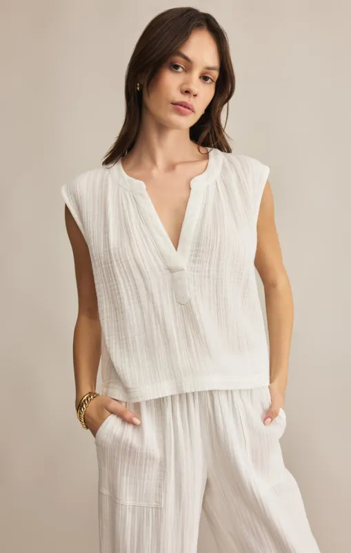 Z-Supply Cliffside V-Neck Airy Gauze Top - White sold by Sun Diego Boardshops