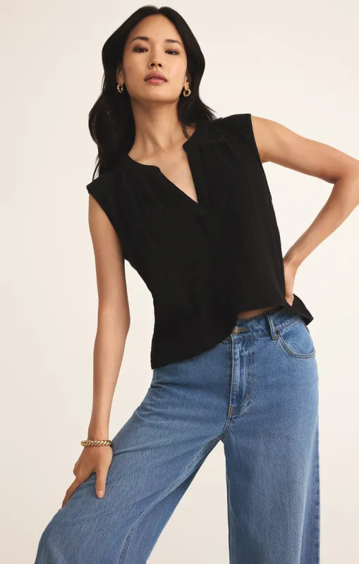 Z-Supply Cliffside V-Neck Airy Gauze Top - Black sold by Sun Diego Boardshops