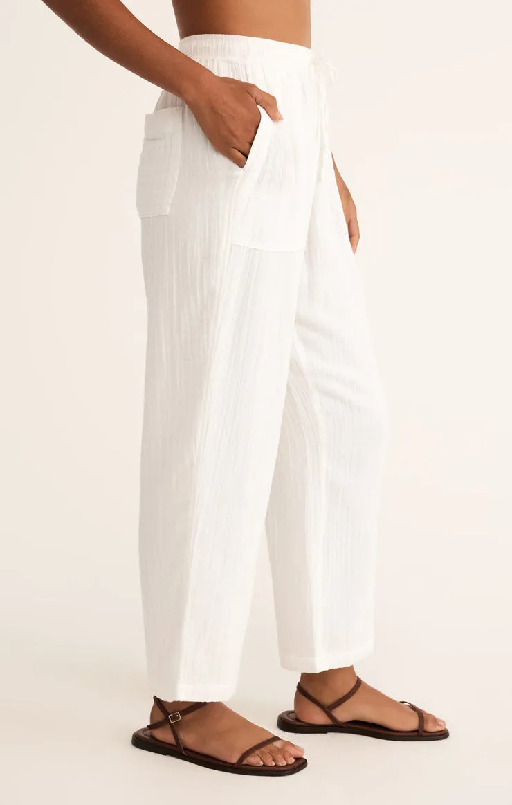 Z-Supply Plaza Airy Gauze Ankle Pant - White sold by Sun Diego Boardshops
