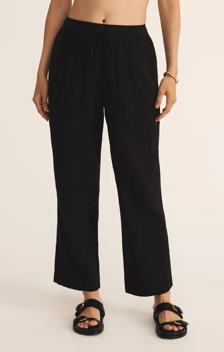 Z-Supply Plaza Airy Gauze Ankle Pant - Black sold by Sun Diego Boardshops