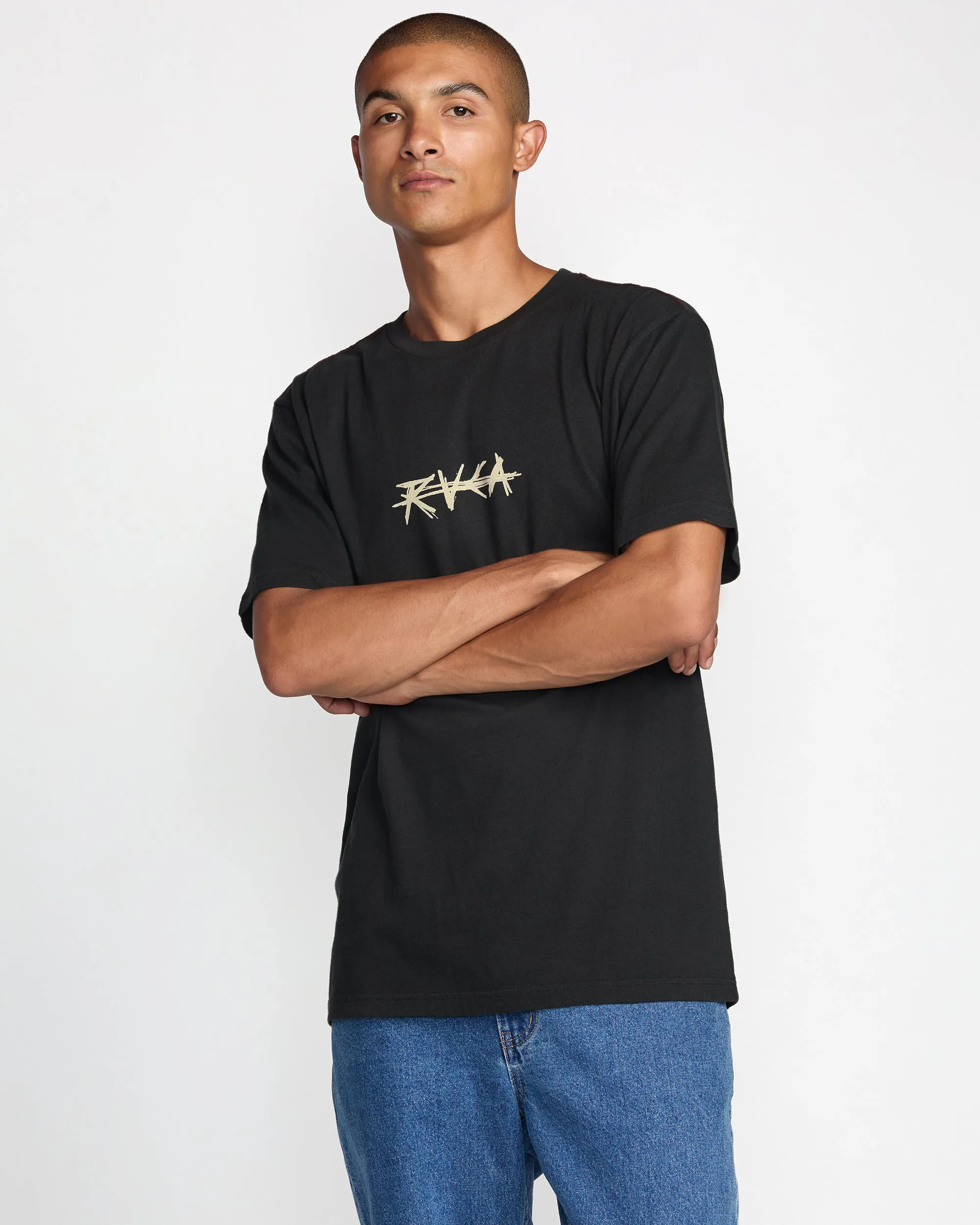 RVCA Crossed Palms Short Sleeve Tee - Pirate Black sold by Sun Diego Boardshops