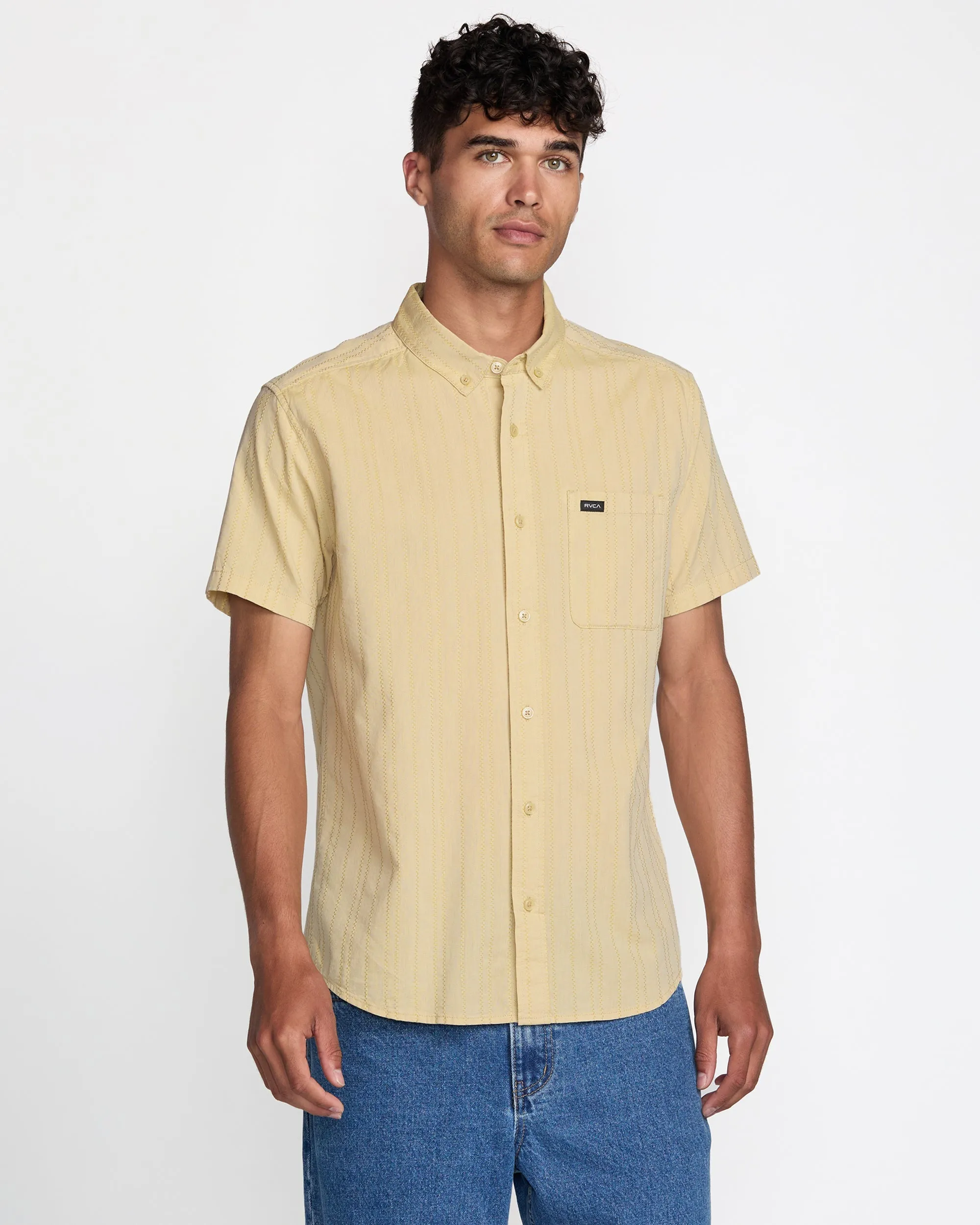 RVCA That'Ll Do Stripe Short Sleeve Shirt - Natural sold by Sun Diego Boardshops