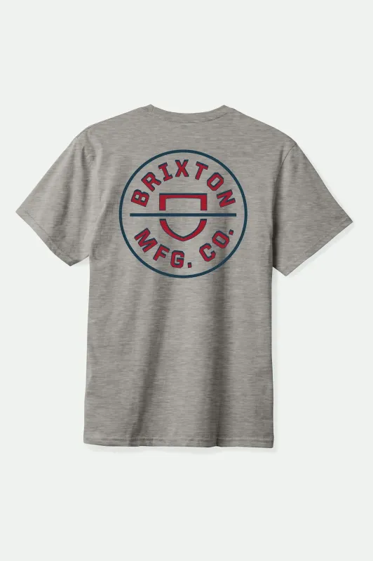 Brixton Crest Ii Standard T-Shirt - Heather Grey/Navy/Dark Red made by Brixton