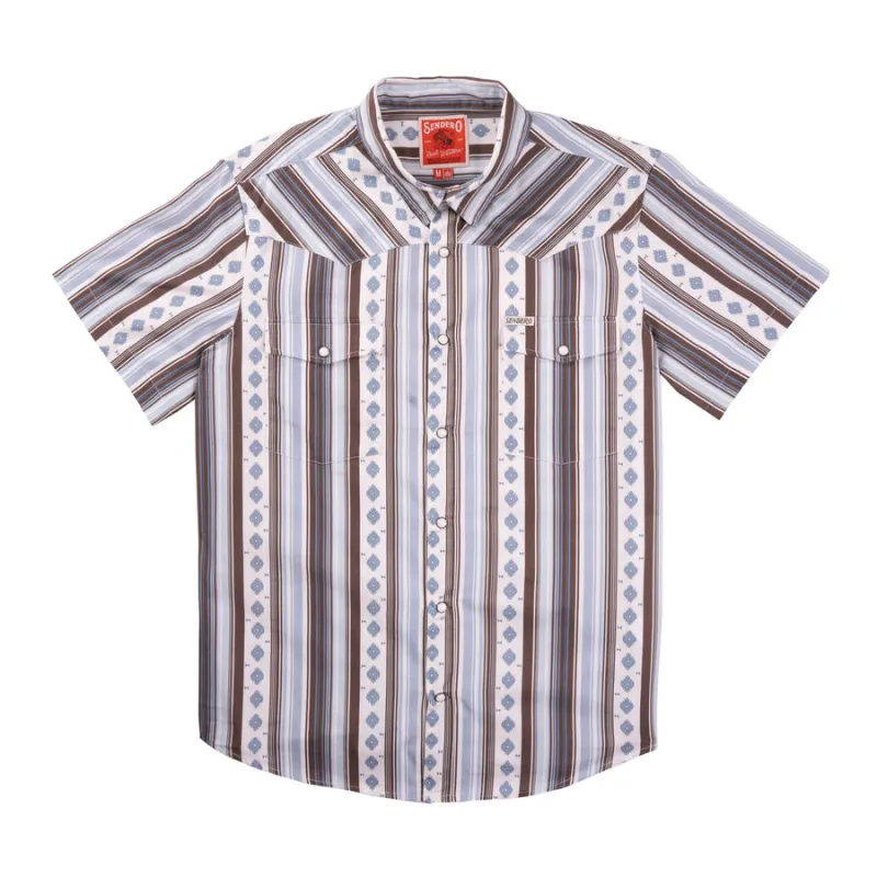Sendero Serape Pearl Snap Short Sleeve - Sky/Brown sold by Sun Diego Boardshops