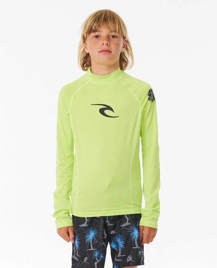 Rip Curl Brand Wave Uv Long Sleeve Rash Guard - Boys - Lime 4078 sold by Sun Diego Boardshops