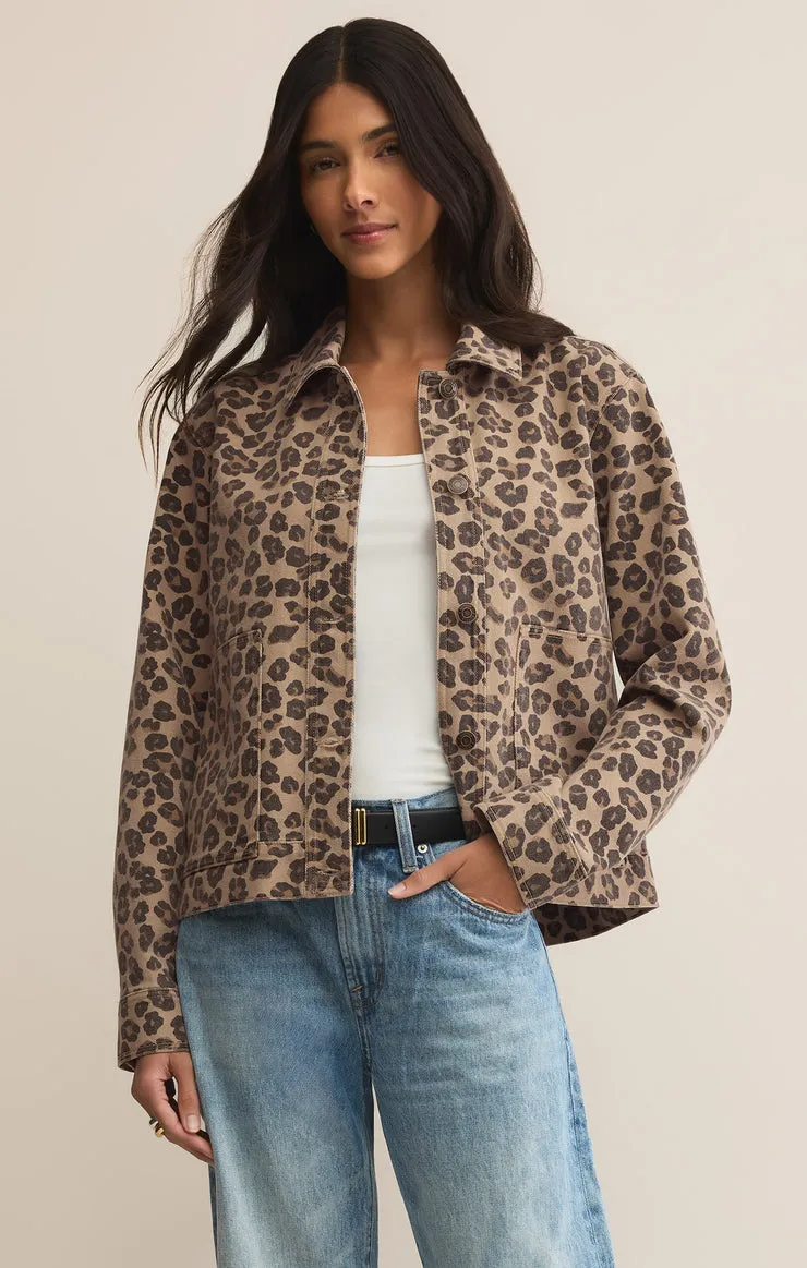 Z-Supply Bel Air Leopard Denim Jacket - Desert Tan sold by Sun Diego Boardshops