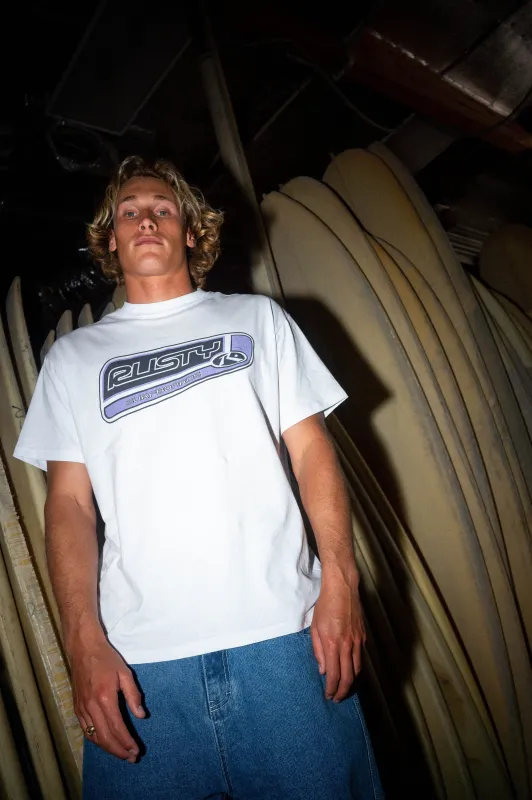 Rusty Road House Short Sleeve Tee - White/ Purple made by Rusty