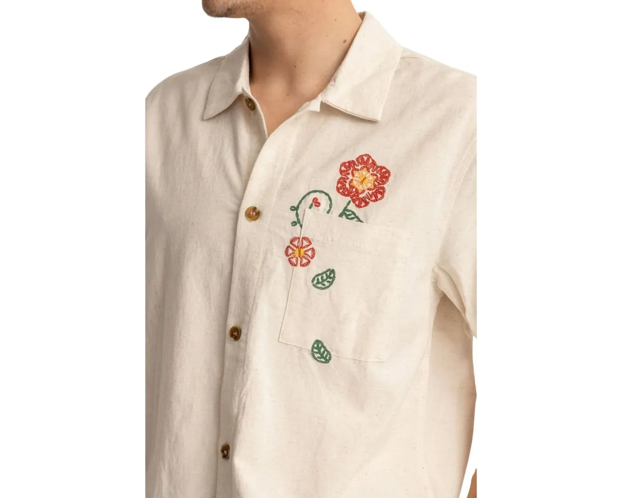 Rhythm Flower Embroidery Shirt - Natural sold by Sun Diego Boardshops product image thumbnail 2