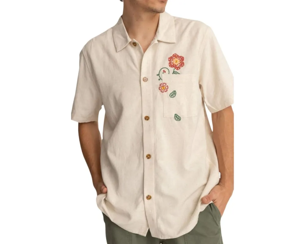 Rhythm Flower Embroidery Shirt - Natural sold by Sun Diego Boardshops