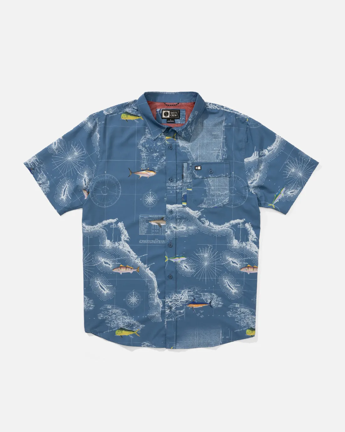 Salty Crew Flagship Uv Button Up - Channel Blue sold by Sun Diego Boardshops