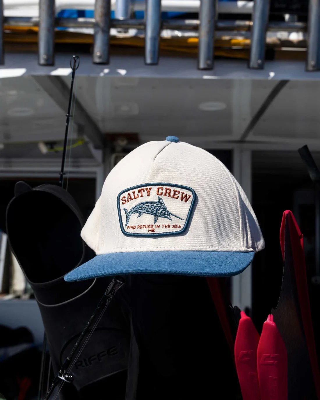 Salty Crew Billfisher 5 Panel Hat - Off White Pilot Blue sold by Sun Diego Boardshops