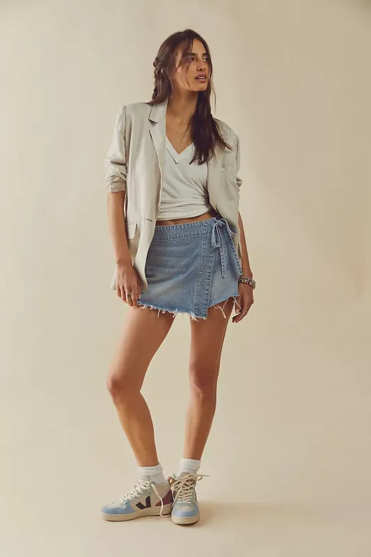 Free People We The Free Emmy Denim Skort - Light Blue Wash sold by Sun Diego Boardshops