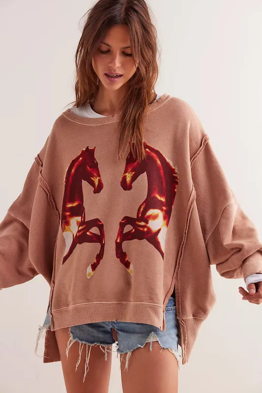 Free People We The Free Graphic Camden Pullover - Mirrored Horses sold by Sun Diego Boardshops