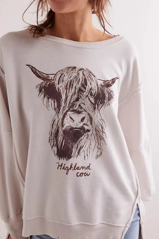 Free People We The Free Graphic Camden Pullover - Highland Cow Combo sold by Sun Diego Boardshops