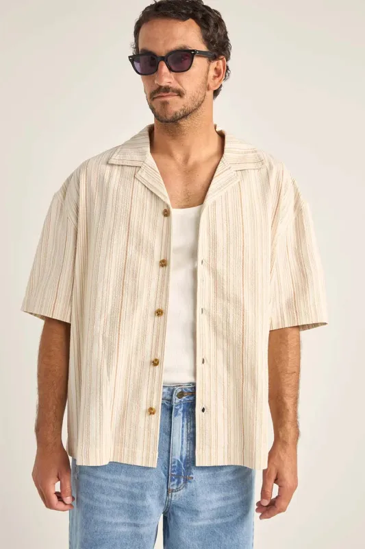 Rhythm Benny Relaxed Stripe Short Sleeve Shirt - Cream sold by Sun Diego Boardshops